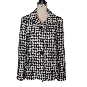Giacca Houndstooth Wool Blend Coat Black and White Size Medium